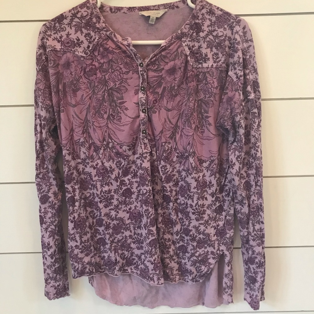 Lucky Brand Long Sleeve Purple Floral Blouse